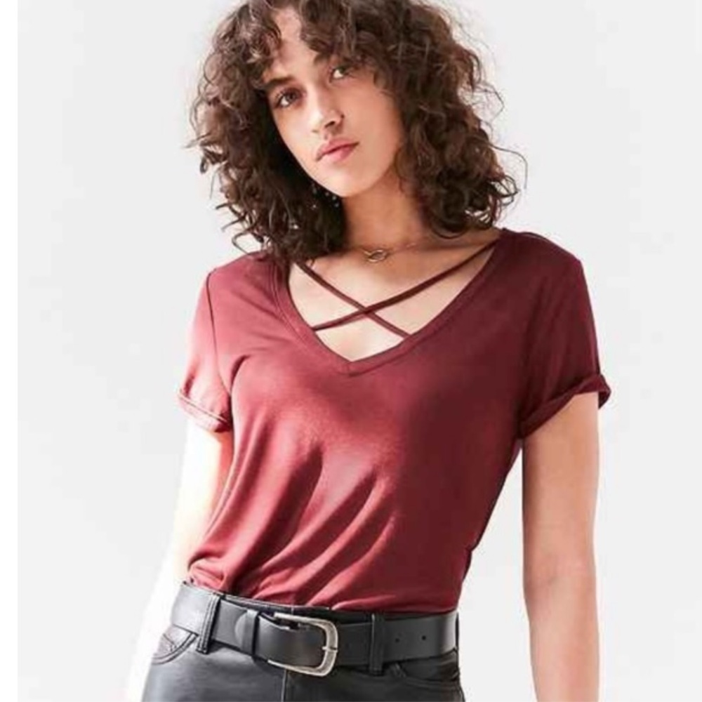 2/$15 Project Social T Karlie Cross Front Deep V T